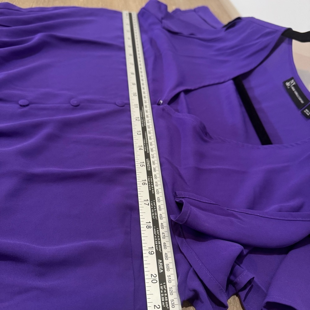 NY Collection Deep Purple V-Neck Button Front Blouse - Picture 5 of 8